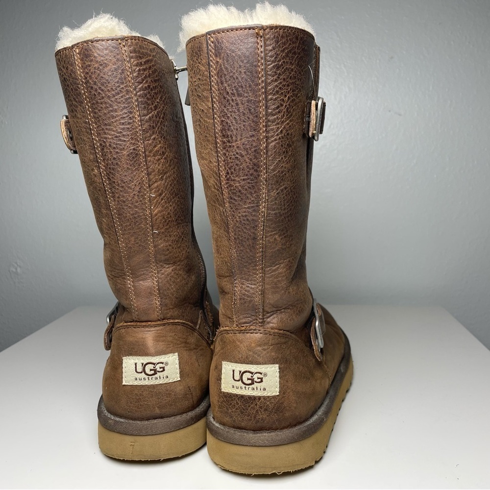UGG Australia Kensington Leather Shearling Buckle Boots Brown Women’s Size 5 - Picture 9 of 12